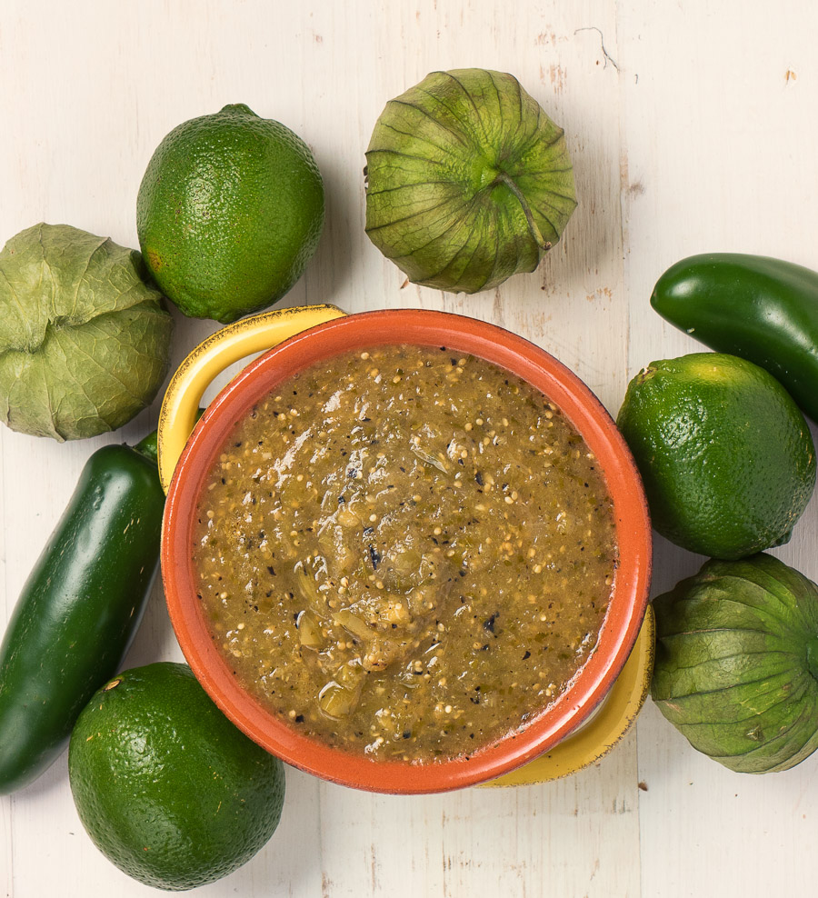 This tomatillo salsa or salsa verde is awesome on its own or with roasted chicken or pork.