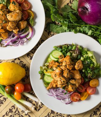 Chicken chaat salad. Indian inspired composed salad that also makes a great main course.