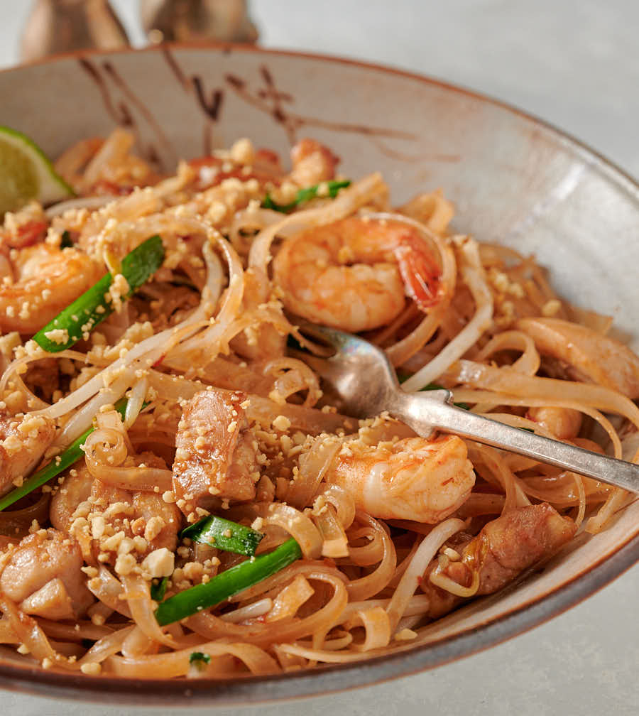 Pad Thai closeup with fork