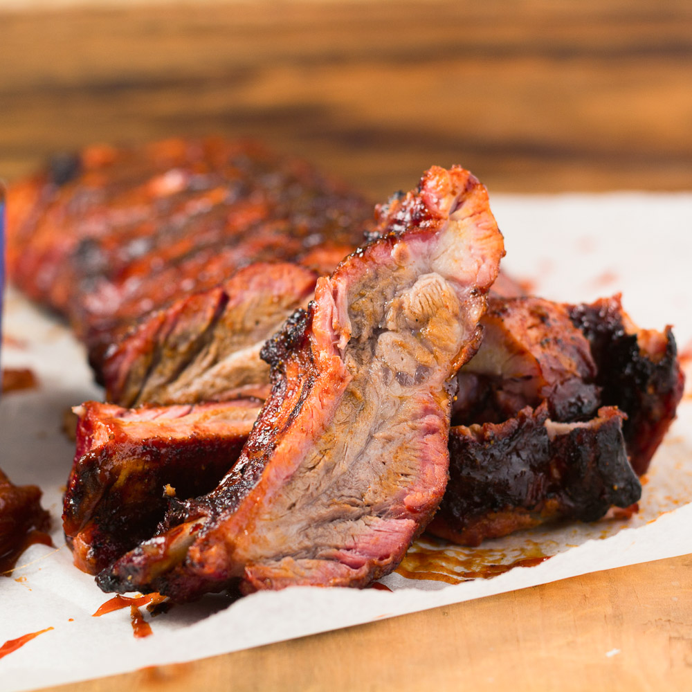 Perfect bbq back ribs glazed with a bourbon BBQ sauce.