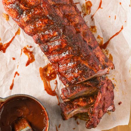 Perfect bbq back ribs glazed with a bourbon BBQ sauce.