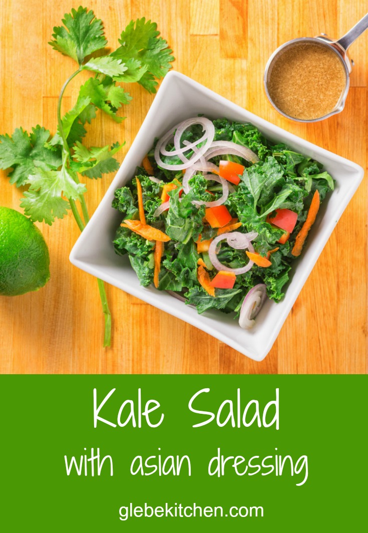 Kale salad with a tahini lime soy dressing.