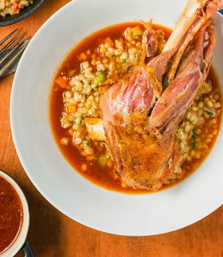 Meltingly tender braised lamb shanks are perfect for that special occasion dinner.