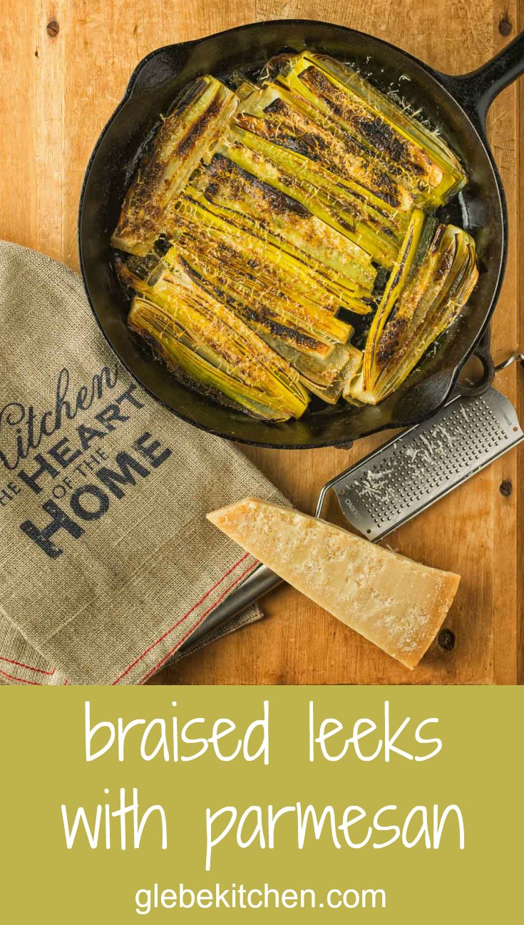 Braised leeks sprinkled with parmesan and flash broiled.