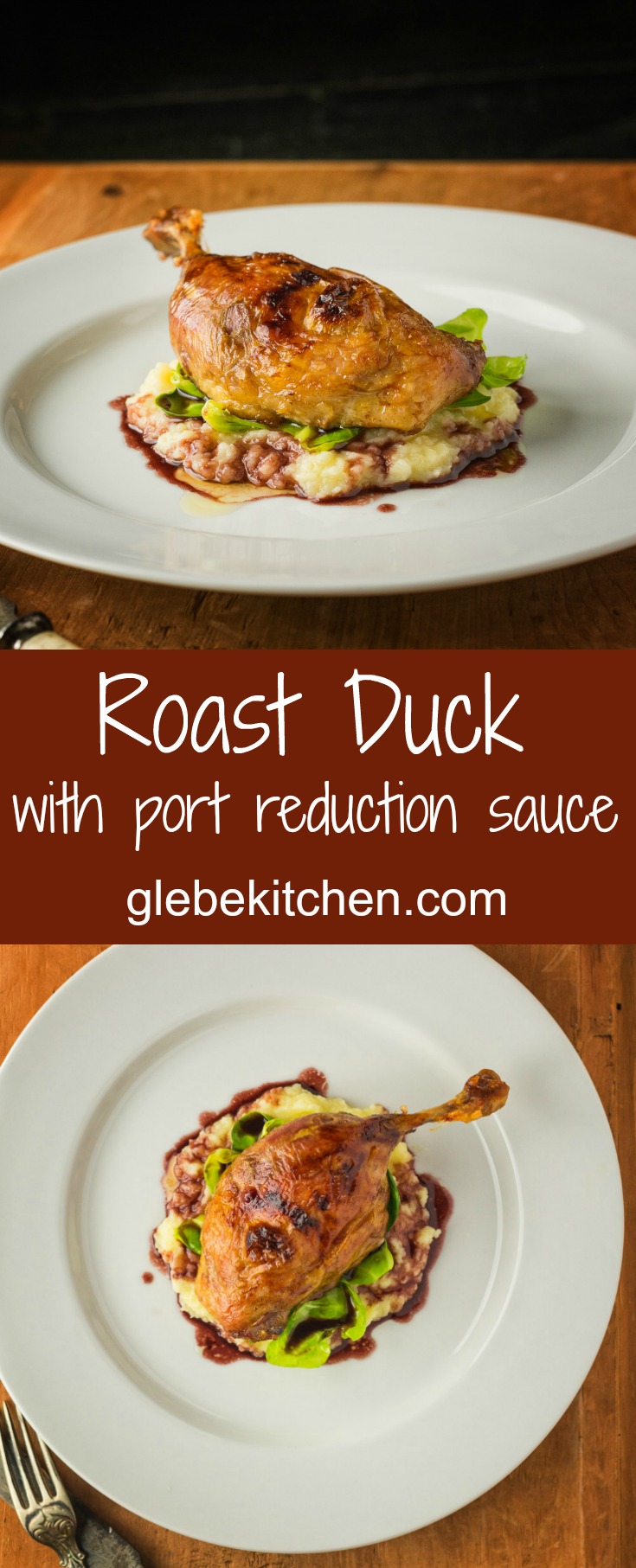 roast duck with parsnip puree and port reduction sauce - glebe kitchen