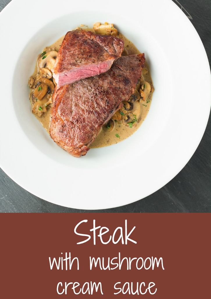 Pan-fried steak with a mushroom cream sauce.