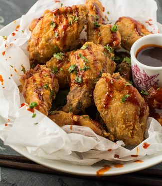 Closeup of korean chicken wings.