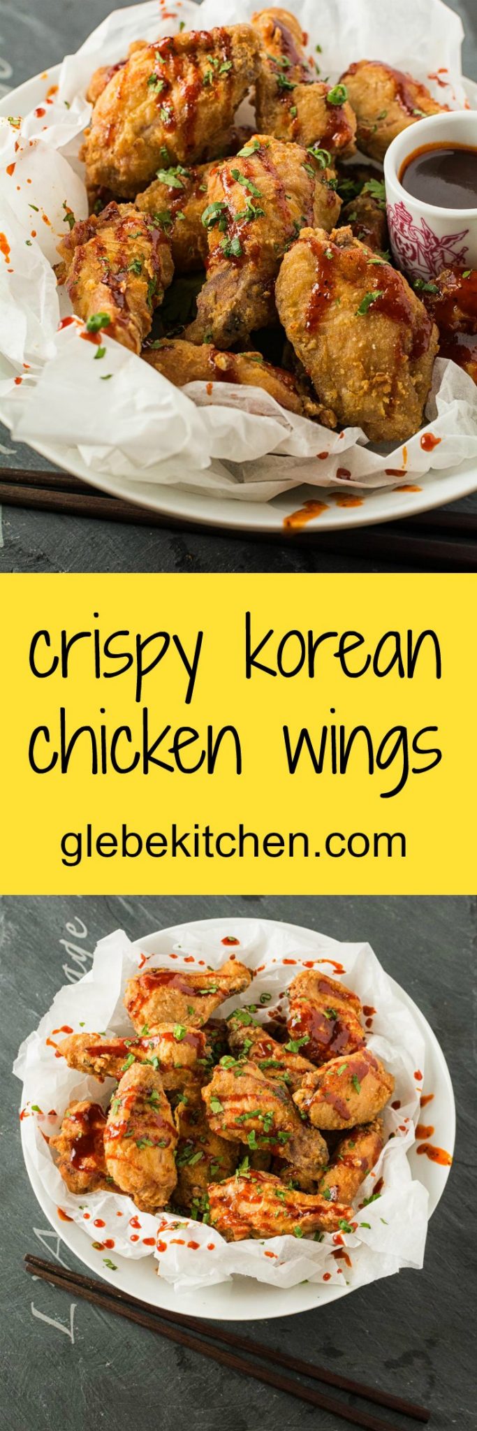 Ultra-crispy make ahead chicken wings with Korean BBQ sauce.