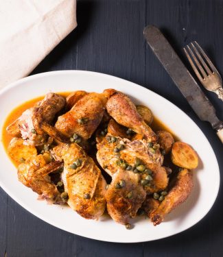 Lemon, capers and cornish hen come together in a great twist on traditional piccata.