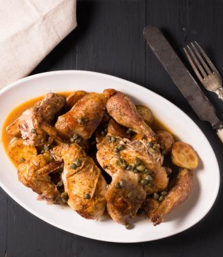 Lemon, capers and cornish hen come together in a great twist on traditional piccata.