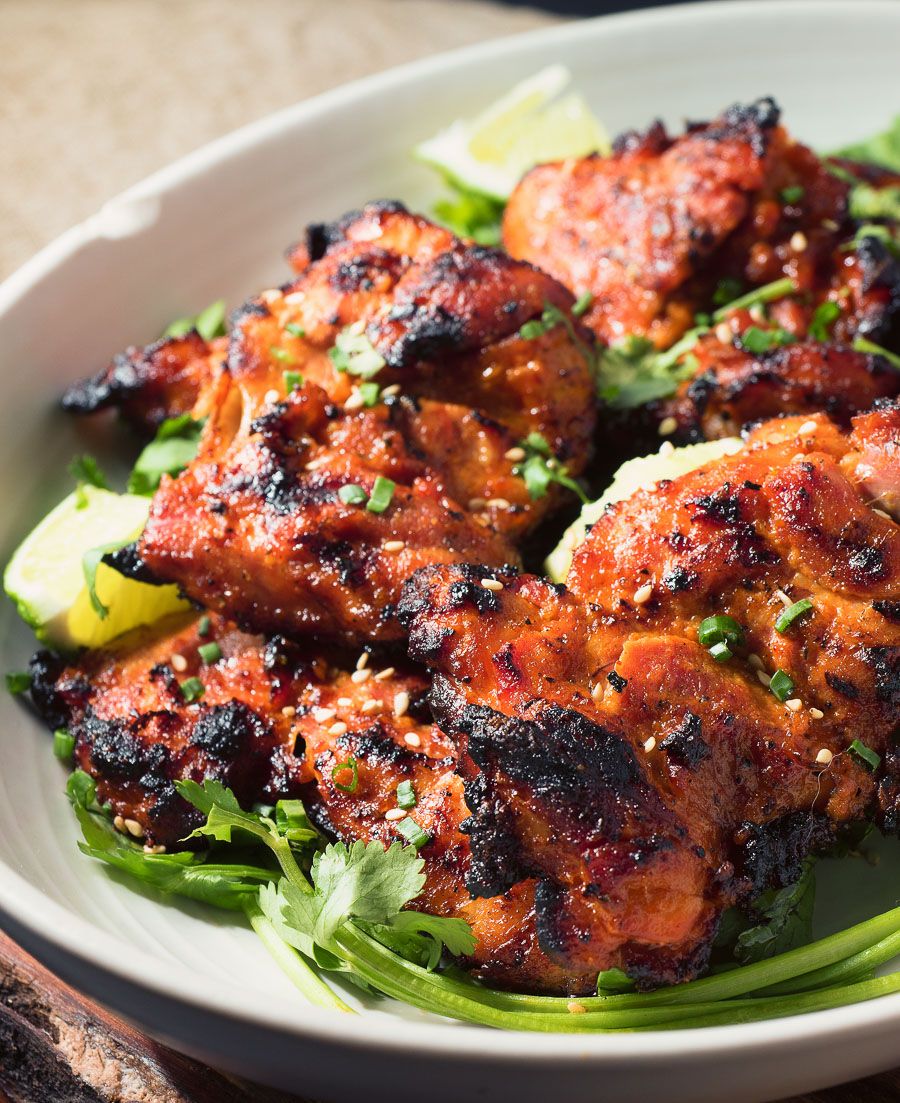 Korean grilled chicken with a gochujang, miso marinade.