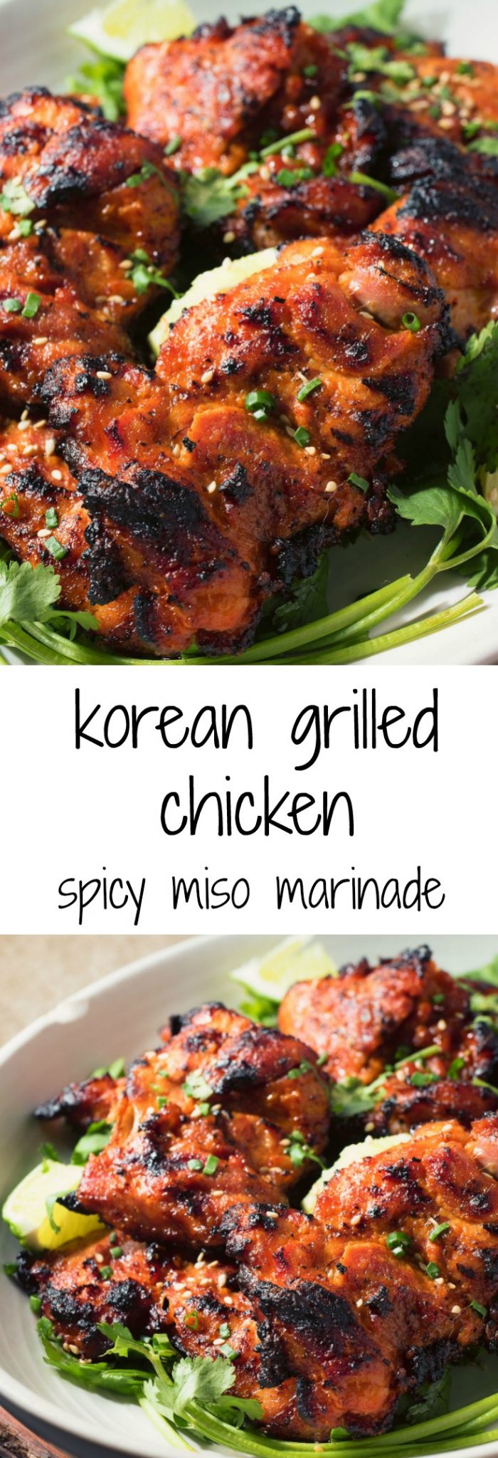 Korean grilled chicken with a gochujang, miso marinade.