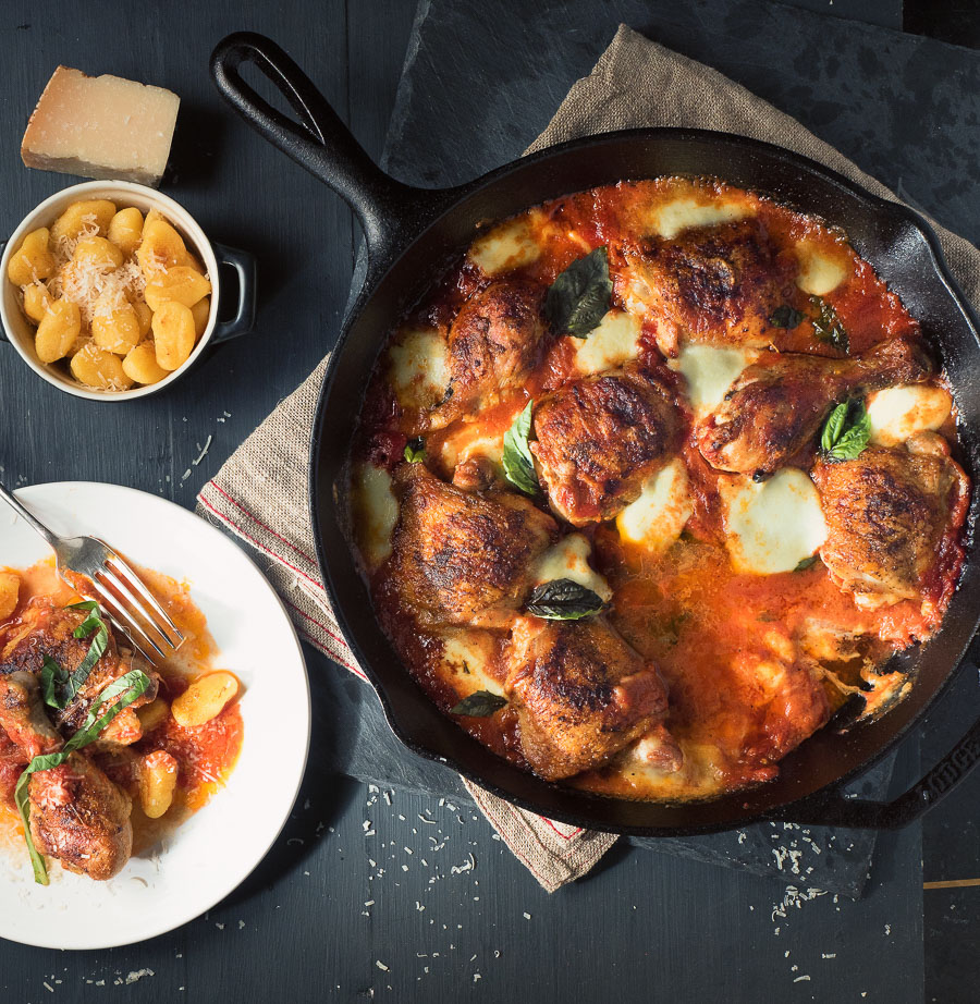 Skillet chicken with mozzarella and tomato will become a family favourite.