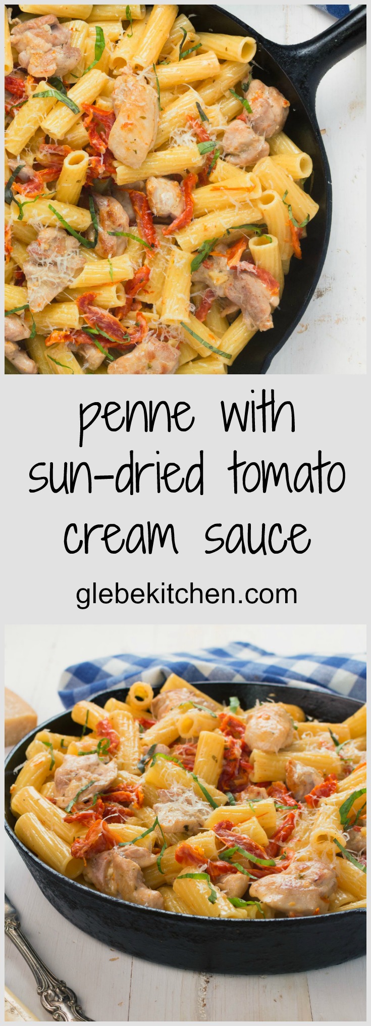 Penne with sun-dried tomato cream sauce in 30 minutes.