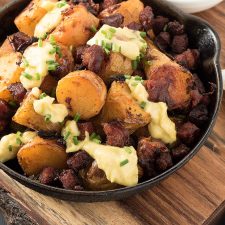 Chorizo potatoes with Spanish garlic sauce are tapas times ten.