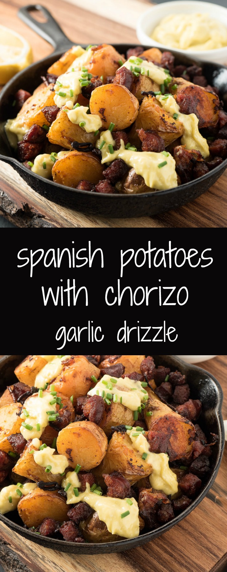 Chorizo potatoes with Spanish garlic sauce are tapas times ten.