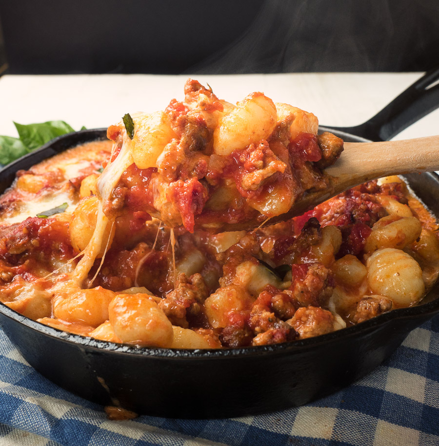 Gnocchi with sausage tomato sauce and fresh mozzarella. Just really, really good.