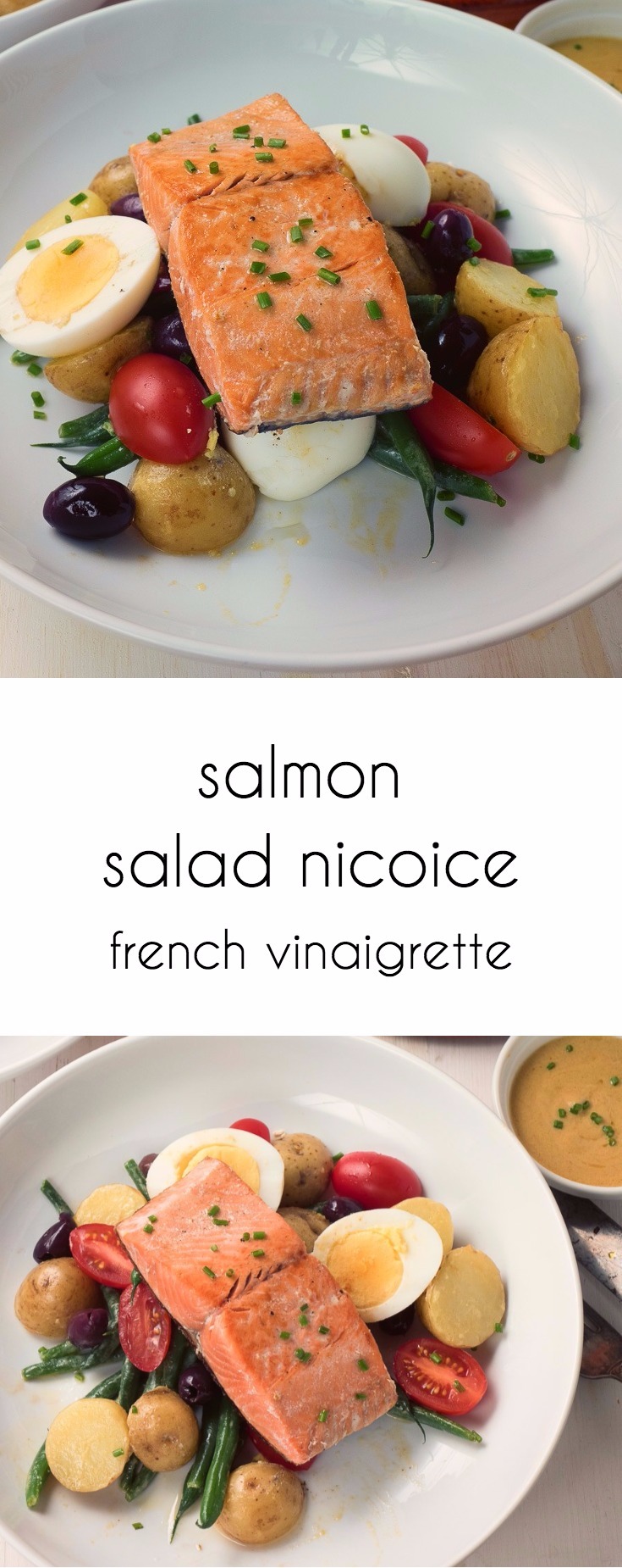 Salmon salad nicoise makes a great lunch or light dinner. And it's healthy!