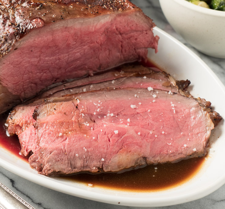 Close-up of evenly pink New York cut roast beef