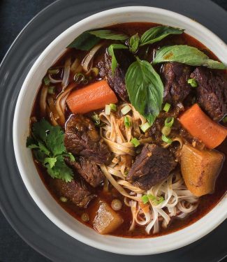 Vietnamese bo kho close-up from above.