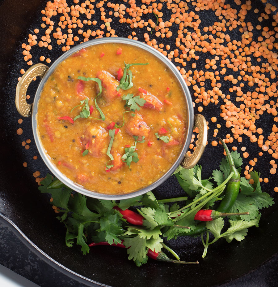 Bengali masoor dal from above in Indian bowl