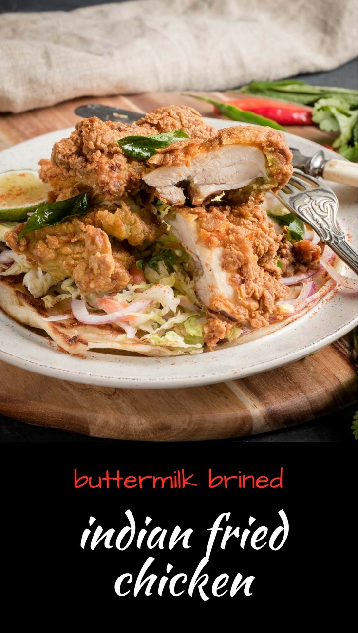 Buttermilk brined Kerala fried chicken is southern fried with big Indian flavours.