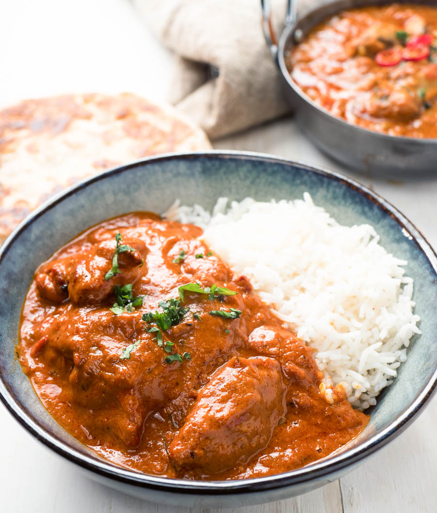 Butter chicken with rice.