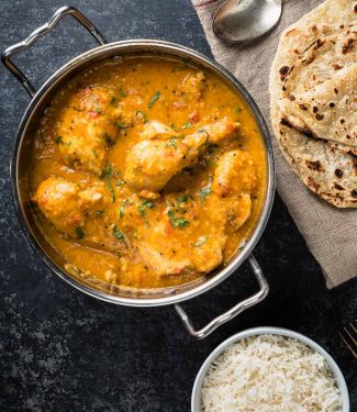 Chicken dhansak in a karai - from above.