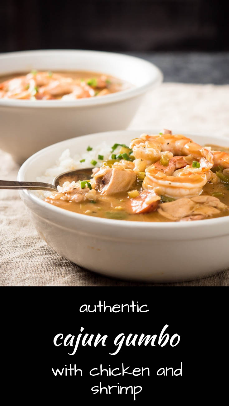 This is classic cajun gumbo loaded with chicken and shrimp.