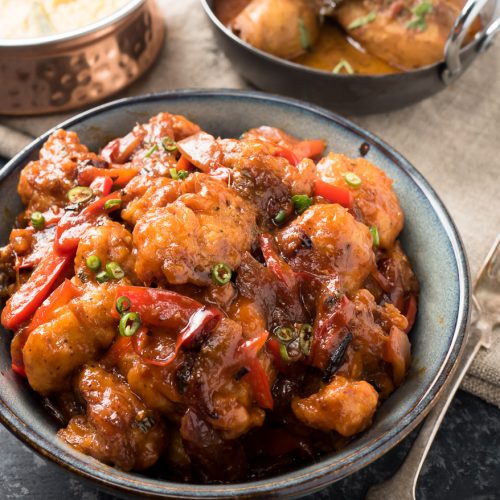 Gobi manchurian in a bowl.