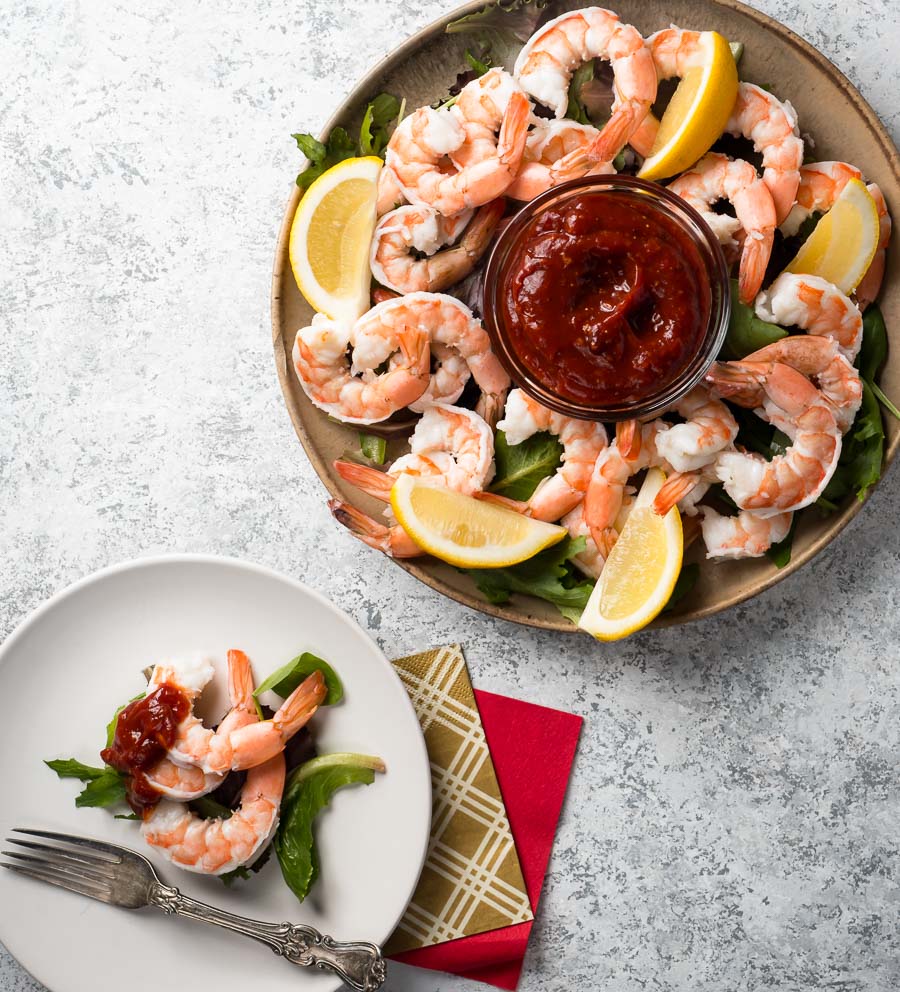 shrimp cocktail platter and single serving from above