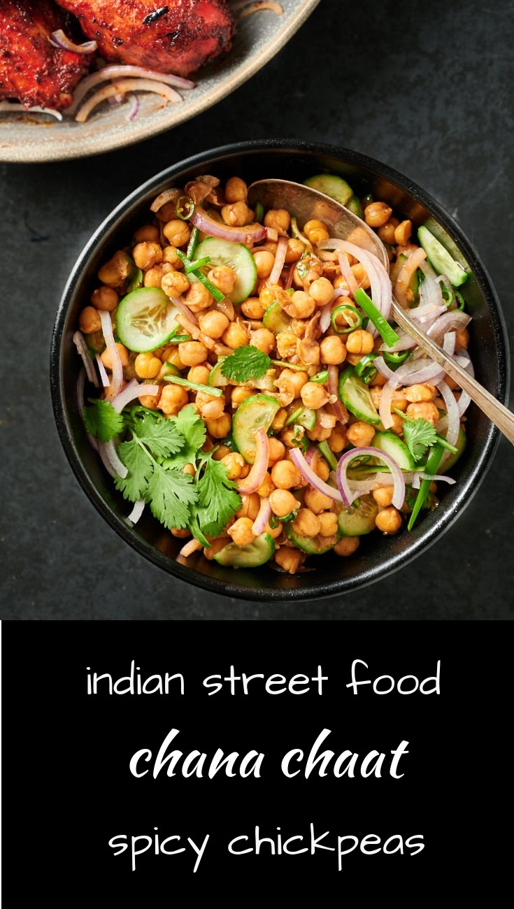 Chana chaat is delicious Indian street food. Spicy chickpeas are perfect as a snack or a side dish.