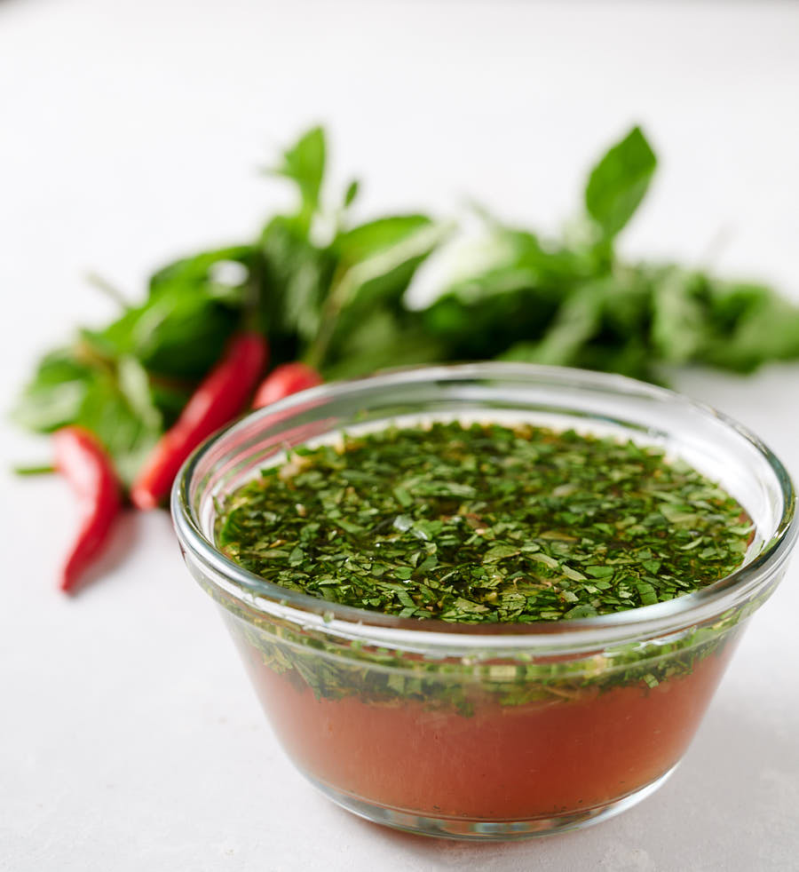 Thai lime dressing in a small bowl.