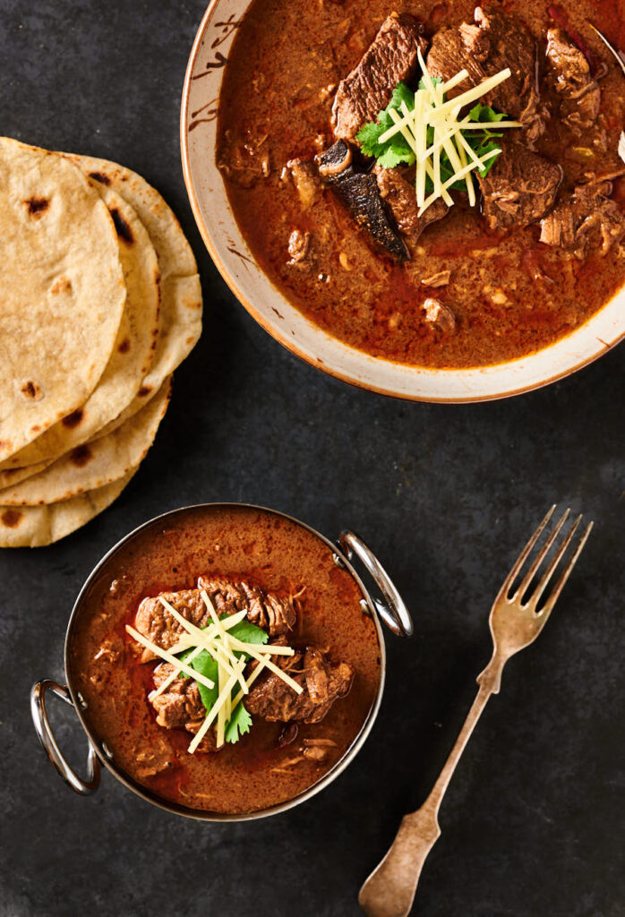 Nihari masala table scene from above.