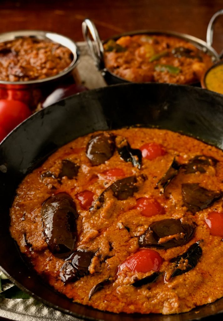 Bagara baingan in a bowl from the front.